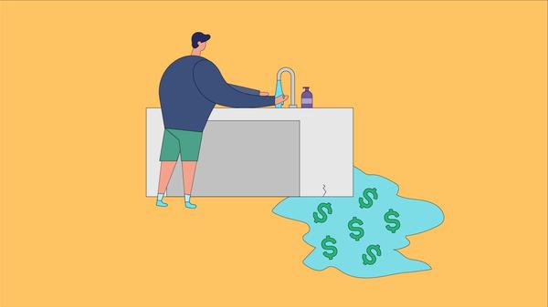 A faucet leaking water and wealth